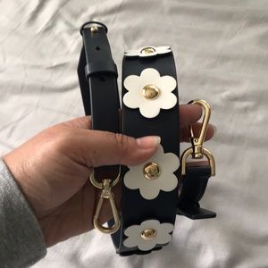 MK Floral Appliqué Leather Shoulder Strap